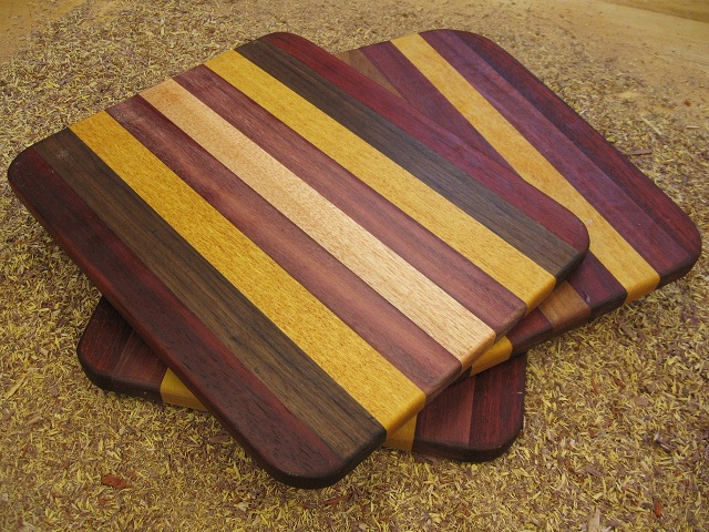 cutting boards made with exotic woods from West Africa, Brazil, Central America and woods from the Midwest